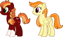 Size: 435x257 | Tagged: safe, artist:klawiee, oc, oc only, earth pony, pegasus, pony, base used, braid, butt freckles, coat markings, duo, earth pony oc, female, freckles, offspring, parent:big macintosh, parent:rainbow dash, parents:rainbowmac, pegasus oc, siblings, simple background, sisters, socks (coat markings), transparent background