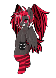 Size: 2407x3331 | Tagged: safe, artist:jaynatorburudragon, oc, oc only, oc:jay nator, pegasus, semi-anthro, arm hooves, clothes, female, high res, on hind legs, simple background, socks, solo, spiked wristband, striped mane, striped socks, thigh highs, white background, wristband