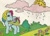 Size: 460x332 | Tagged: safe, official comic, sunlight (g1), earth pony, pony, g1, my little pony vol. 1, my little pony vol. 1 #5, official, blue coat, bow, cloud, flower, horseshoes, multicolored hair, outdoors, purple eyes, rain, rainbow hair, raised hoof, solo, sun, tail, tail bow