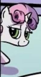Size: 331x615 | Tagged: safe, artist:pony-berserker, edit, editor:pagiepoppie12345, sweetie belle, pony, unicorn, g4, bedroom eyes, cropped, female, filly, foal, i can't believe it's not idw, smiling, smug