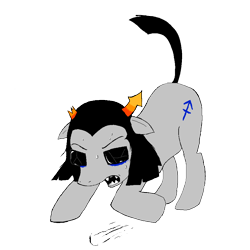 Size: 900x900 | Tagged: safe, artist:nyar, pony, artifact, broken horn, equius zahhak, homestuck, horn, horns, imminent pounce, male, ms paint adventures, open mouth, ponified, raised tail, sharp teeth, simple background, solo, stallion, tail, teeth, transparent background, troll (homestuck), vulgar description