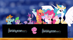 Size: 900x491 | Tagged: safe, artist:smoking-mist, big macintosh, pinkie pie, princess celestia, snips, spike, twilight sparkle, alicorn, dragon, earth pony, pony, unicorn, bronycon, bronycon 2012, g4, female, male, unicorn twilight