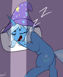 Size: 2252x2747 | Tagged: safe, artist:pinkberry, trixie, pony, unicorn, g4, butt, colored sketch, drool, high res, onomatopoeia, plot, sleeping, snoring, snot bubble, solo, sound effects, zzz