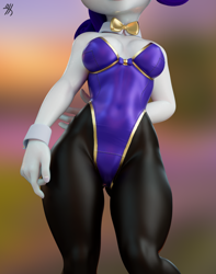 Size: 1706x2160 | Tagged: safe, artist:thirteeenth, rarity, unicorn, anthro, g4, 3d, bowtie, bunny ears, bunny suit, clothes, cuffs (clothes), female, leotard, model, pantyhose, playboy bunny, rarithighs, render, simple background, solo, thighs, thunder thighs