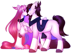 Size: 2143x1591 | Tagged: safe, artist:purplegrim40, oc, oc only, earth pony, pegasus, pony, clothes, duo, earth pony oc, female, male, mare, oc x oc, pegasus oc, scarf, shipping, simple background, stallion, transparent background, unshorn fetlocks, wings