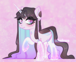 Size: 2568x2119 | Tagged: safe, artist:whohwo, oc, oc only, pony, unicorn, amputee, base used, ear fluff, eyelashes, female, high res, horn, makeup, mare, prosthetic horn, prosthetic leg, prosthetic limb, prosthetics, raised hoof, solo, unicorn oc