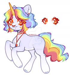 Size: 1600x1712 | Tagged: safe, artist:dillice, oc, oc only, pony, unicorn, deviantart watermark, ear fluff, ear piercing, eyelashes, female, horn, jewelry, mare, multicolored hair, necklace, obtrusive watermark, piercing, rainbow hair, simple background, solo, unicorn oc, watermark, white background
