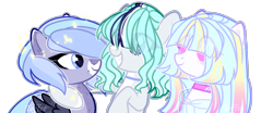 Size: 1558x649 | Tagged: safe, artist:toffeelavender, oc, oc only, earth pony, pegasus, pony, base used, choker, earth pony oc, eye clipping through hair, eyelashes, female, grin, hug, mare, pegasus oc, simple background, smiling, transparent background, wings