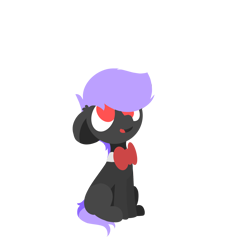 Size: 2000x2000 | Tagged: safe, artist:arche, oc, oc only, oc:arche, earth pony, pony, bowtie, cute, earth pony oc, full body, gray coat, high res, lineless, no pupils, open mouth, open smile, purple mane, red eyes, simple background, sitting, smiling, solo, transparent background