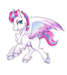 Size: 3591x3992 | Tagged: safe, artist:lightisanasshole, zipp storm, pegasus, pony, g5, cheek fluff, chest fluff, eyebrows, eyelashes, feathered wings, female, grin, high res, looking at you, mare, simple background, smiling, smiling at you, solo, spread wings, traditional art, unshorn fetlocks, watercolor painting, white background, wings