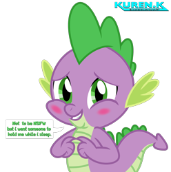 Size: 2000x2013 | Tagged: safe, artist:kuren247, spike, dragon, g4, blushing, cute, grin, high res, looking at you, male, show accurate, signature, simple background, smiling, smiling at you, solo, speech bubble, spikabetes, text, transparent background, vector