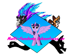 Size: 960x720 | Tagged: artist needed, safe, edit, twilight sparkle, alicorn, cat, dragon, pony, g4, crossover, irony, logo, looking at you, looking up, shadow, simple background, smiling, spread wings, twilight sparkle (alicorn), white background, wings