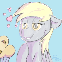 Size: 1000x1000 | Tagged: safe, artist:exobass, derpy hooves, pony, lovestruck derpy, g4, bust, expressions, floppy ears, food, heart, heart eyes, love, muffin, sketch, solo, wingding eyes