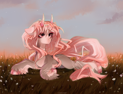 Size: 2600x2000 | Tagged: safe, artist:zlatavector, oc, oc only, oc:valentine, pony, blowing, cloven hooves, commission, female, high res, horns, long hair, long mane, long tail, mare, solo, tail