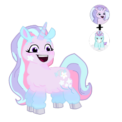 Size: 3464x3464 | Tagged: safe, artist:vernorexia, cha cha, llama, pony, unicorn, g5, :d, chest fluff, chubby, colored hooves, commission, cute, female, fluffy, fusion, gradient legs, happy, high res, horn, leg fluff, llamacorn, long hair, multicolored mane, open mouth, open smile, pastel, purple eyes, short legs, simple background, smiling, solo, transparent background, unshorn fetlocks, webkinz, webkinz lil spring unicorn