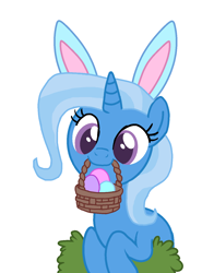 Size: 1116x1424 | Tagged: safe, artist:3d4d, trixie, pony, unicorn, g4, basket, bunny ears, cute, diatrixes, easter, easter basket, holiday, mouth hold, simple background, solo, to saddlebags and back again, white background