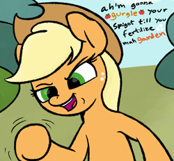 Size: 1606x1490 | Tagged: safe, artist:wenni, artist:wren, applejack, earth pony, pony, art pack:fun size 3, g4, applejack's hat, cowboy hat, dialogue, euphemism, hat, implied cbt, open mouth