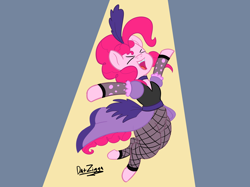 Size: 4098x3072 | Tagged: safe, artist:datzigga, pinkie pie, earth pony, pony, g4, ><, clothes, dress, eyes closed, jumping, saloon dress, saloon pinkie, solo, xd