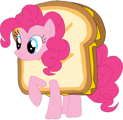 Size: 2388x2321 | Tagged: safe, artist:kigtoons, pinkie pie, earth pony, pony, g4, clothes, costume, food, food costume, grilled cheese costume, grilled cheese sandwich, grilled cheese sandwich costume, high res, sandwich, sandwich costume, simple background, solo, transparent background