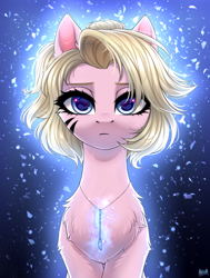 Size: 2500x3300 | Tagged: safe, artist:hakaina, oc, oc only, oc:kara waypoint, earth pony, pony, female, fluffy, glowing, high res, ice, jewelry, magic, mare, necklace, slender, solo, thin