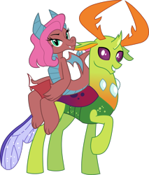 Size: 2403x2815 | Tagged: safe, artist:lightningbolt, artist:mellowhen, derpibooru exclusive, edit, idw, mina, thorax, changedling, changeling, dragon, friends forever #14, g4, my little pony: friends forever, spoiler:comic, .svg available, bedroom eyes, changeling x dragon, claws, comic book, curved horn, dragon wings, dragoness, dragons riding changedlings, fangs, female, folded wings, grin, happy, high res, horn, horns, idw showified, interspecies, king thorax, looking at you, male, minarax, raised hoof, shipping, show accurate, simple background, smiling, standing, straight, transparent background, vector, wings
