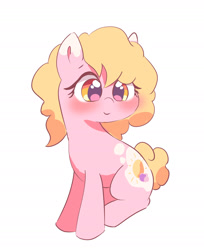 Size: 1619x1986 | Tagged: safe, artist:leo19969525, oc, oc only, earth pony, pony, cute, female, looking at someone, ocbetes, red face, simple background, sitting, smiling, solo, white background