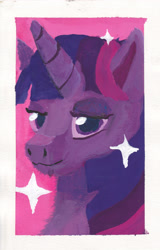 Size: 2442x3810 | Tagged: safe, artist:pilot light, twilight sparkle, alicorn, pony, unicorn, g4, bust, gouache, high res, painting, portrait, scan, solo, three quarter view, traditional art, twilight sparkle (alicorn)