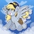 Size: 4000x4000 | Tagged: safe, artist:partypievt, derpy hooves, pegasus, pony, g4, bag, clothes, cloud, cross-eyed, envelope, eye clipping through hair, eyebrows, flying, hat, mailmare, saddle bag, solo, sticker, uniform