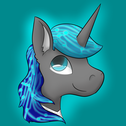 Size: 3000x3000 | Tagged: safe, artist:how2101, oc, oc only, pony, unicorn, blue background, bust, high res, horn, male, simple background, smiling, solo, stallion, unicorn oc