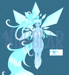 Size: 2332x2571 | Tagged: safe, artist:niniibear, oc, oc only, earth pony, pony, artificial wings, augmented, blue background, earth pony oc, high res, magic, magic wings, simple background, solo, wings