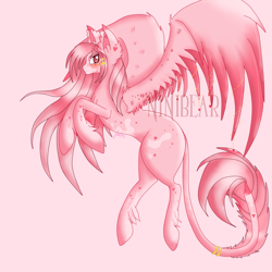 Size: 2449x2449 | Tagged: safe, artist:niniibear, oc, oc only, pegasus, pony, ear fluff, high res, pegasus oc, pink background, rearing, simple background, solo