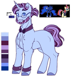 Size: 1127x1200 | Tagged: safe, artist:purplegrim40, moondancer, princess luna, oc, alicorn, pony, g4, beard, bowtie, clothes, colored hooves, facial hair, female, glasses, magical lesbian spawn, male, mare, offspring, parent:moondancer, parent:princess luna, reference sheet, simple background, stallion, transparent background