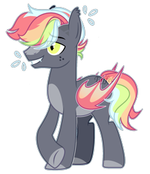 Size: 1557x1798 | Tagged: safe, artist:toffeelavender, oc, oc only, bat pony, pony, base used, bat pony oc, bat wings, colored hooves, male, multicolored hair, rainbow hair, raised hoof, simple background, solo, stallion, transparent background, wings