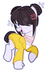 Size: 1045x1608 | Tagged: safe, artist:toffeelavender, oc, oc only, earth pony, pony, beauty mark, clothesa, earth pony oc, eye clipping through hair, raised hoof, simple background, transparent background