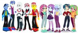 Size: 1024x444 | Tagged: safe, artist:limedazzle, artist:robertsonskywa1, indigo zap, lemon zest, sour sweet, sugarcoat, sunny flare, equestria girls, g4, aftermath, alternate clothes, alternate design, alternate hairstyle, blaster, blaster (transformers), clothes, comparison, converse, drift, drift (transformers), glasses off, jetfire, prowl, shoes, sneakers, transformers, whirl