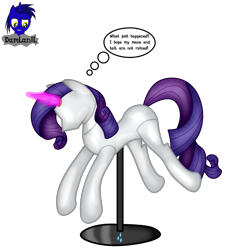 Size: 3840x4154 | Tagged: safe, artist:damlanil, rarity, pony, unicorn, g4, bondage, clothes, collar, comic, crystal horn, encasement, fake horn, female, horn, i have no mouth and i must scream, inanimate tf, latex, link in description, magic, magic aura, mannequin, mannequin tf, mare, no mouth, objectification, pedestal, petrification, ponyquin, rubber, shiny, show accurate, simple background, solo, speech bubble, text, transformation, transparent background, vector