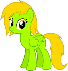 Size: 2380x2500 | Tagged: safe, artist:nicogamer3000, derpibooru exclusive, oc, oc only, oc:lemon green, pegasus, pony, 2023 community collab, derpibooru community collaboration, .svg available, female, folded wings, food, full body, high res, hooves, lemon, looking at you, mare, pegasus oc, show accurate, simple background, smiling, smiling at you, solo, standing, svg, tail, transparent background, vector, wings