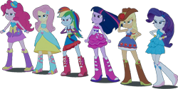 Size: 1355x683 | Tagged: safe, edit, edited screencap, editor:pascalmulokozi2, screencap, applejack, fluttershy, pinkie pie, rainbow dash, rarity, twilight sparkle, equestria girls, g4, my little pony equestria girls, background removed, bare shoulders, boots, fall formal outfits, high heel boots, humane five, humane six, shoes, simple background, sleeveless, strapless, transparent background