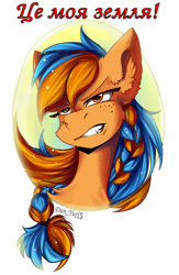 Size: 1360x2080 | Tagged: safe, alternate version, artist:yuris, oc, oc only, oc:ukraine, earth pony, pony, braid, current events, cyrillic, earth pony oc, female, nation ponies, ponified, simple background, solo, two toned mane, ukraine, ukrainian, war, white background