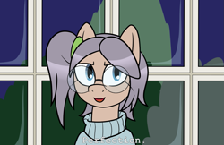 Size: 1289x836 | Tagged: safe, artist:scraggleman, oc, oc:taku, earth pony, pony, clothes, glasses, meme, perfection, sweater, text, window