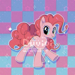 Size: 2000x2000 | Tagged: safe, artist:duvivi, pinkie pie, earth pony, pony, checkered background, chromatic aberration, cute, diapinkes, female, high res, mare, solo, stars