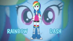 Size: 1280x720 | Tagged: safe, artist:rupahrusyaidi, edit, rainbow dash, equestria girls, g4, boots, clothes, shirt, shoes, skirt, socks, solo