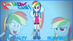 Size: 1280x720 | Tagged: safe, artist:rupahrusyaidi, edit, rainbow dash, equestria girls, g4, boots, clothes, shirt, shoes, skirt, socks, solo