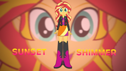 Size: 1280x720 | Tagged: safe, artist:rupahrusyaidi, sunset shimmer, equestria girls, g4, boots, clothes, high heel boots, jacket, shirt, shoes, skirt, solo