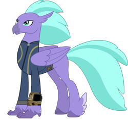 Size: 5000x4676 | Tagged: safe, artist:php170, seaspray, classical hippogriff, hippogriff, fallout equestria, g4, school daze, absurd resolution, clothes, fallout, feathered fetlocks, jumpsuit, male, pipboy, simple background, solo, transparent background, vault suit, vector