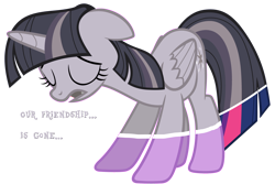 Size: 4000x2667 | Tagged: safe, artist:mrfoxington, artist:tardifice, artist:wardex101, edit, edited edit, twilight sparkle, alicorn, pony, g4, the crystalling, discorded, discorded twilight, eyes closed, female, floppy ears, folded wings, horn, mare, open mouth, sad, scene interpretation, simple background, solo, tail, text, transparent background, twilight sparkle (alicorn), twilight tragedy, vector, wings