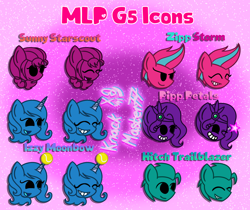 Size: 2300x1932 | Tagged: safe, artist:knackmaster77, hitch trailblazer, izzy moonbow, pipp petals, sunny starscout, zipp storm, earth pony, pegasus, pony, unicorn, g5, my little pony: a new generation, ball, bust, eyes closed, female, friday night funkin', grin, high res, izzy's tennis ball, male, mane five, mare, one eye closed, open mouth, open smile, smiling, smirk, stallion, tennis ball