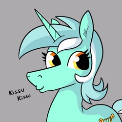 Size: 3000x3000 | Tagged: safe, artist:tjpones, lyra heartstrings, pony, unicorn, g4, bust, female, gray background, high res, kissu, long muzzle, mare, simple background, snoot, solo, why the long face