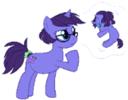 Size: 299x235 | Tagged: safe, oc, oc only, oc:sang sangled, pony, unicorn, baby, baby pony, glasses, horn, magic, simple background, thinking, white background