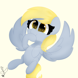 Size: 2000x2000 | Tagged: safe, artist:daftramms, derpy hooves, pegasus, pony, g4, cute, female, high res, simple background, solo, spread wings, wingding eyes, wings